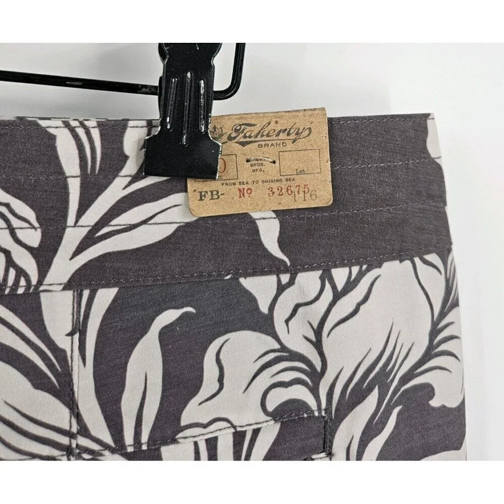 New Faherty Men Sz 40 Classic Boardshort Caf-Cream Ash Floral Lace Button Fly